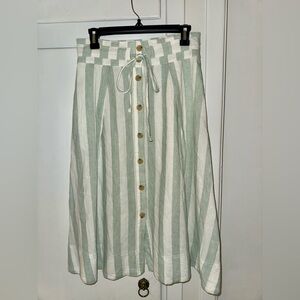 A New Day Green and White Striped Midi Skirt